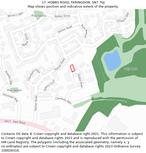 17, HOBBS ROAD, FARINGDON, SN7 7GJ: Location map and indicative extent of plot