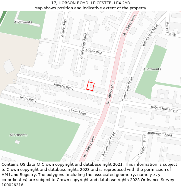 17, HOBSON ROAD, LEICESTER, LE4 2AR: Location map and indicative extent of plot
