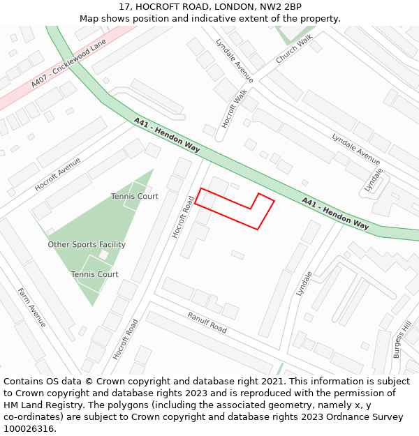 17, HOCROFT ROAD, LONDON, NW2 2BP: Location map and indicative extent of plot