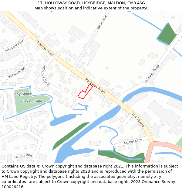 17, HOLLOWAY ROAD, HEYBRIDGE, MALDON, CM9 4SG: Location map and indicative extent of plot