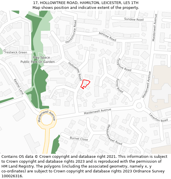 17, HOLLOWTREE ROAD, HAMILTON, LEICESTER, LE5 1TH: Location map and indicative extent of plot