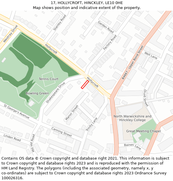 17, HOLLYCROFT, HINCKLEY, LE10 0HE: Location map and indicative extent of plot