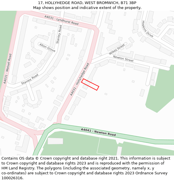 17, HOLLYHEDGE ROAD, WEST BROMWICH, B71 3BP: Location map and indicative extent of plot