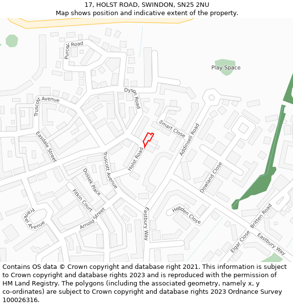 17, HOLST ROAD, SWINDON, SN25 2NU: Location map and indicative extent of plot