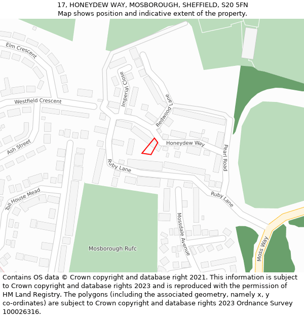17, HONEYDEW WAY, MOSBOROUGH, SHEFFIELD, S20 5FN: Location map and indicative extent of plot