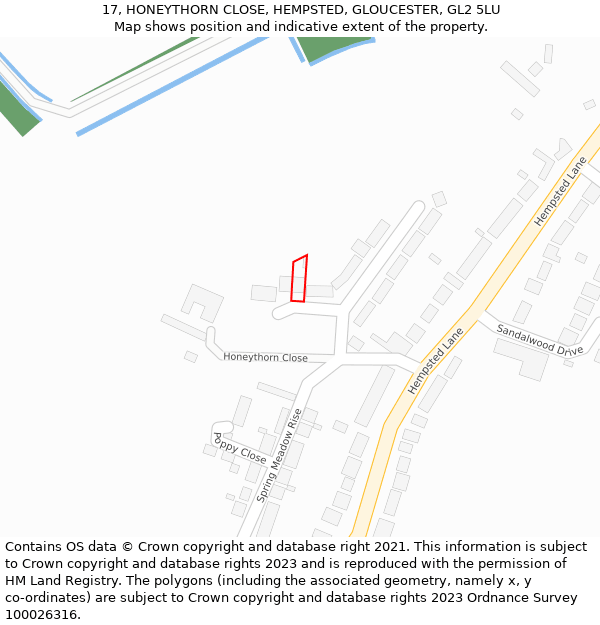 17, HONEYTHORN CLOSE, HEMPSTED, GLOUCESTER, GL2 5LU: Location map and indicative extent of plot