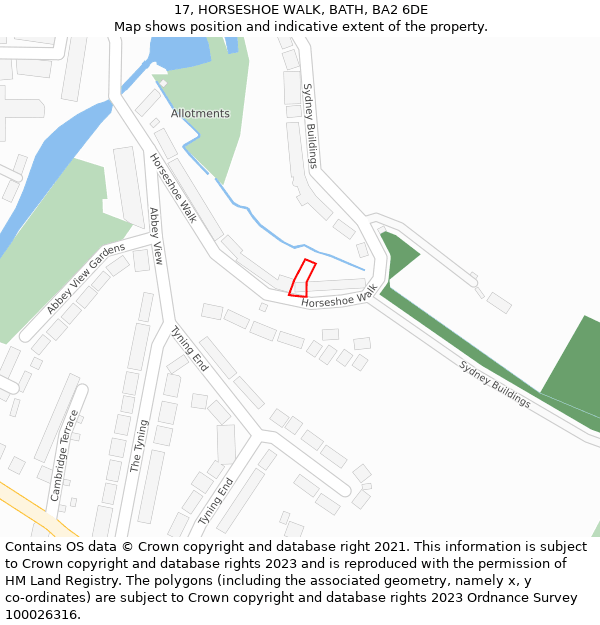 17, HORSESHOE WALK, BATH, BA2 6DE: Location map and indicative extent of plot