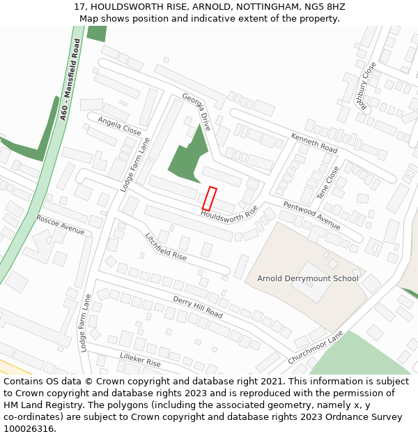 17, HOULDSWORTH RISE, ARNOLD, NOTTINGHAM, NG5 8HZ: Location map and indicative extent of plot