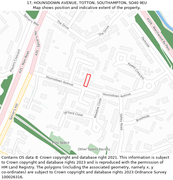 17, HOUNSDOWN AVENUE, TOTTON, SOUTHAMPTON, SO40 9EU: Location map and indicative extent of plot