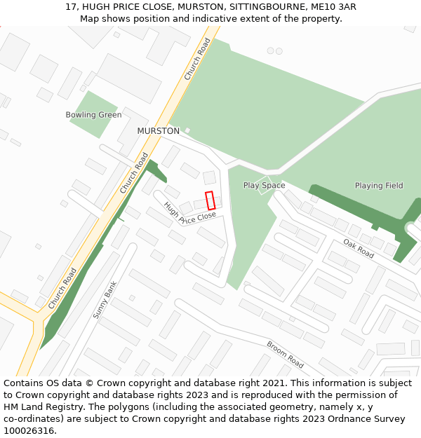 17, HUGH PRICE CLOSE, MURSTON, SITTINGBOURNE, ME10 3AR: Location map and indicative extent of plot