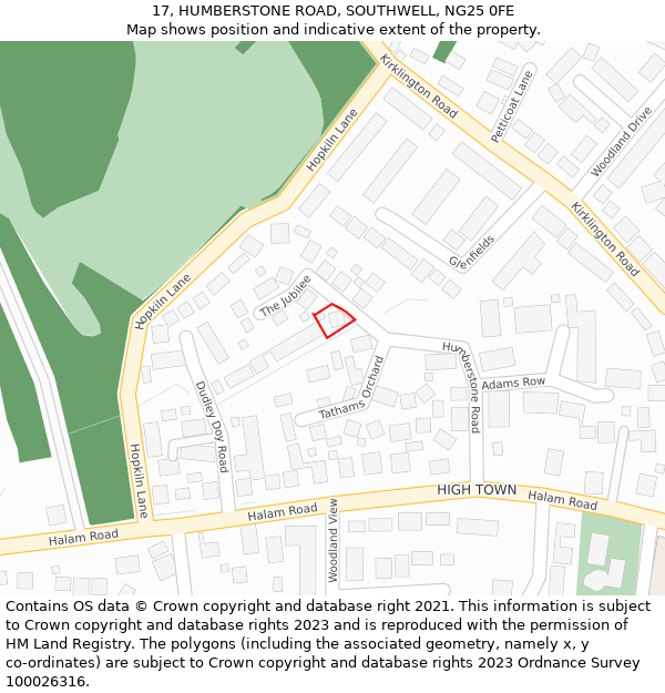 17, HUMBERSTONE ROAD, SOUTHWELL, NG25 0FE: Location map and indicative extent of plot