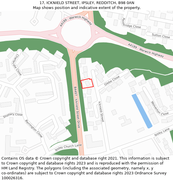 17, ICKNIELD STREET, IPSLEY, REDDITCH, B98 0AN: Location map and indicative extent of plot