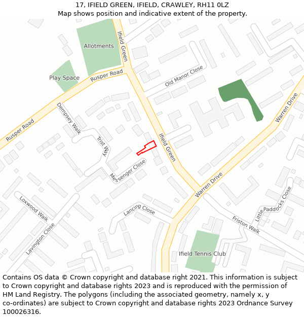 17, IFIELD GREEN, IFIELD, CRAWLEY, RH11 0LZ: Location map and indicative extent of plot