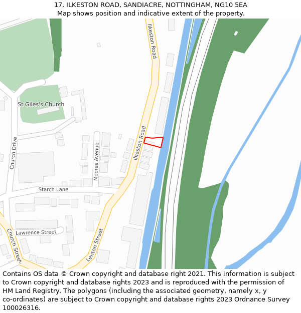 17, ILKESTON ROAD, SANDIACRE, NOTTINGHAM, NG10 5EA: Location map and indicative extent of plot