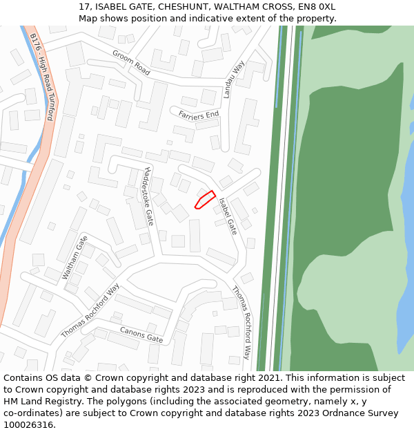 17, ISABEL GATE, CHESHUNT, WALTHAM CROSS, EN8 0XL: Location map and indicative extent of plot