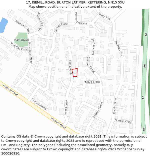 17, ISEMILL ROAD, BURTON LATIMER, KETTERING, NN15 5XU: Location map and indicative extent of plot