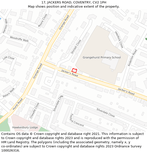 17, JACKERS ROAD, COVENTRY, CV2 1PH: Location map and indicative extent of plot