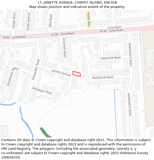 17, JANETTE AVENUE, CANVEY ISLAND, SS8 0LB: Location map and indicative extent of plot