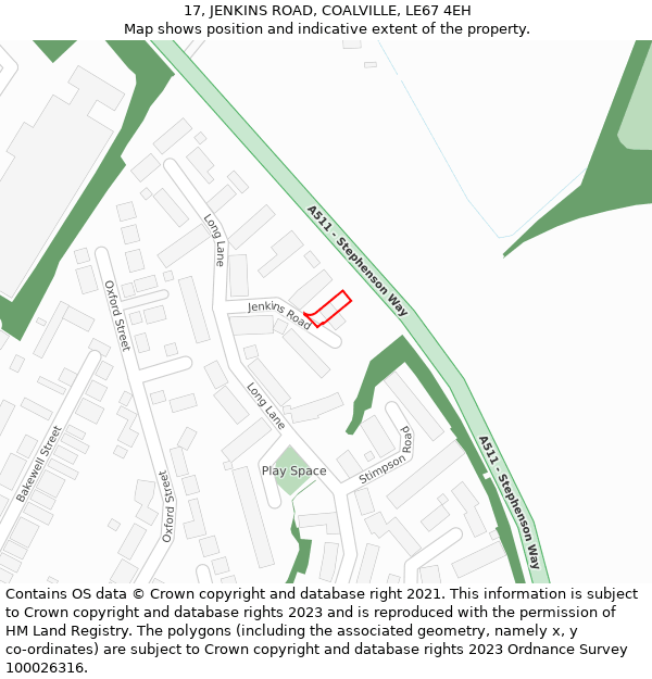 17, JENKINS ROAD, COALVILLE, LE67 4EH: Location map and indicative extent of plot