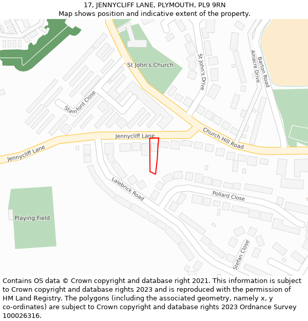 17, JENNYCLIFF LANE, PLYMOUTH, PL9 9RN: Location map and indicative extent of plot