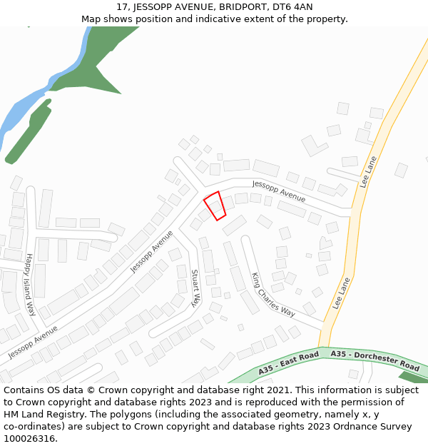 17, JESSOPP AVENUE, BRIDPORT, DT6 4AN: Location map and indicative extent of plot