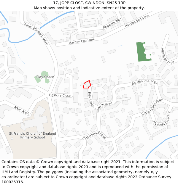 17, JOPP CLOSE, SWINDON, SN25 1BP: Location map and indicative extent of plot