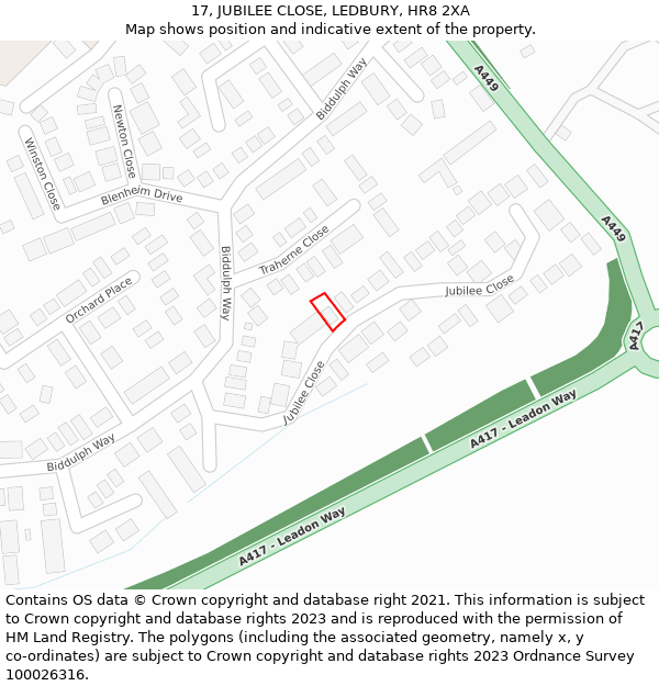 17, JUBILEE CLOSE, LEDBURY, HR8 2XA: Location map and indicative extent of plot