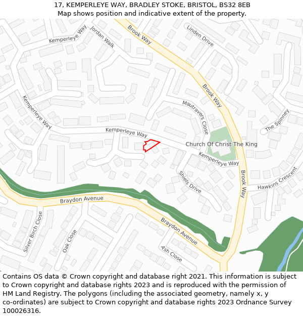 17, KEMPERLEYE WAY, BRADLEY STOKE, BRISTOL, BS32 8EB: Location map and indicative extent of plot