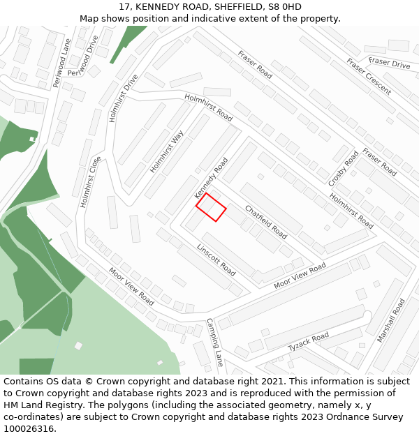 17, KENNEDY ROAD, SHEFFIELD, S8 0HD: Location map and indicative extent of plot