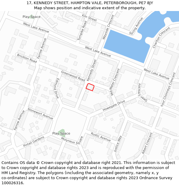 17, KENNEDY STREET, HAMPTON VALE, PETERBOROUGH, PE7 8JY: Location map and indicative extent of plot