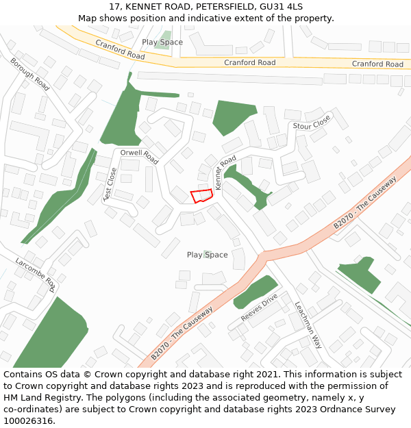 17, KENNET ROAD, PETERSFIELD, GU31 4LS: Location map and indicative extent of plot