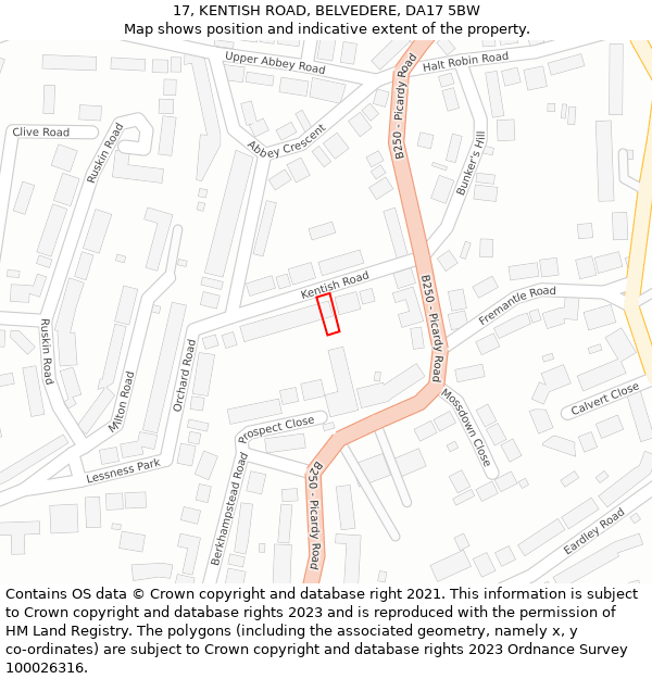 17, KENTISH ROAD, BELVEDERE, DA17 5BW: Location map and indicative extent of plot