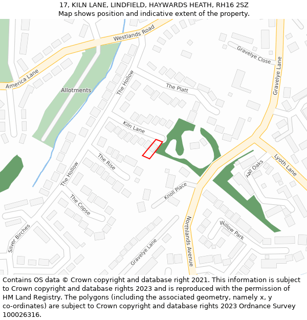 17, KILN LANE, LINDFIELD, HAYWARDS HEATH, RH16 2SZ: Location map and indicative extent of plot