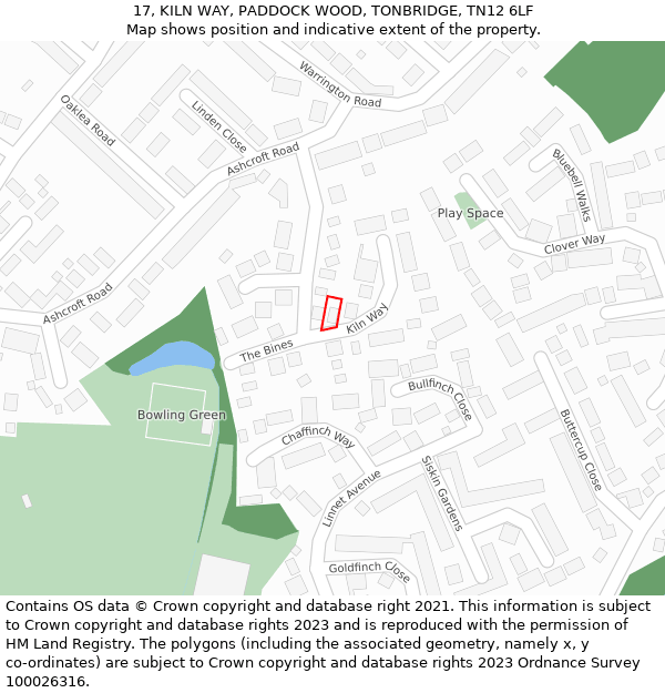 17, KILN WAY, PADDOCK WOOD, TONBRIDGE, TN12 6LF: Location map and indicative extent of plot