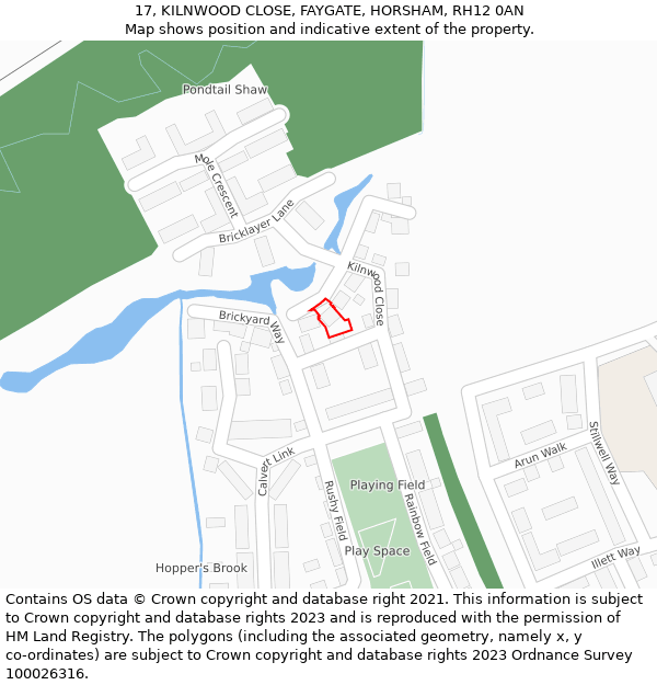 17, KILNWOOD CLOSE, FAYGATE, HORSHAM, RH12 0AN: Location map and indicative extent of plot