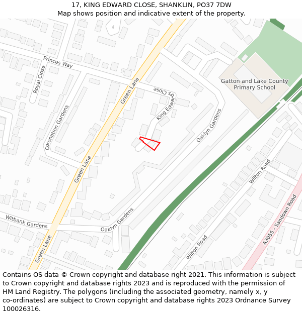 17, KING EDWARD CLOSE, SHANKLIN, PO37 7DW: Location map and indicative extent of plot