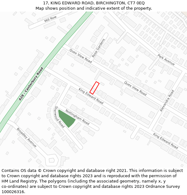 17, KING EDWARD ROAD, BIRCHINGTON, CT7 0EQ: Location map and indicative extent of plot