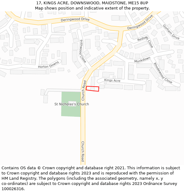 17, KINGS ACRE, DOWNSWOOD, MAIDSTONE, ME15 8UP: Location map and indicative extent of plot