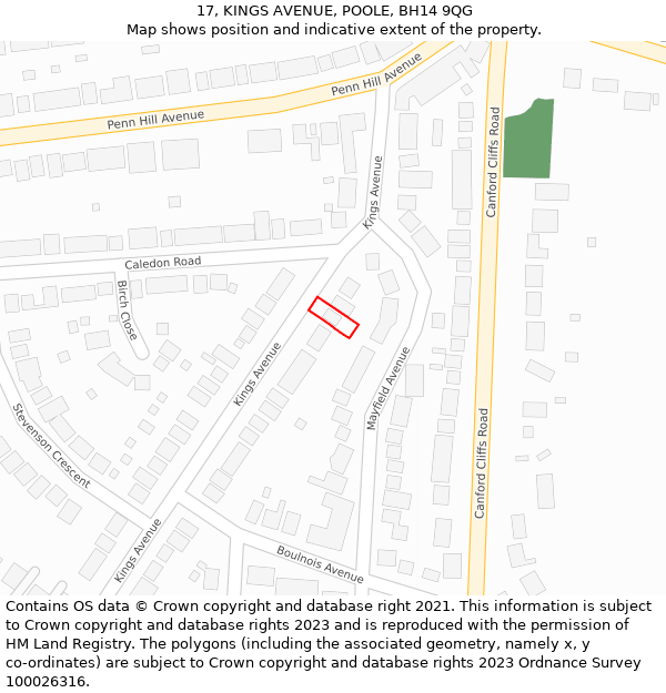 17, KINGS AVENUE, POOLE, BH14 9QG: Location map and indicative extent of plot