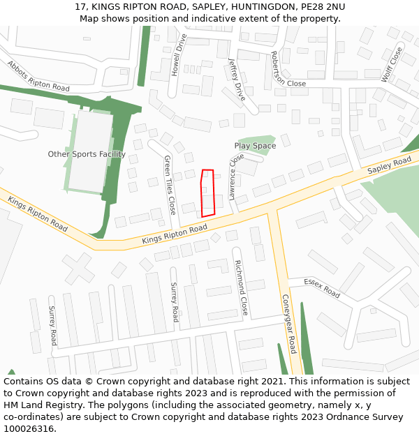 17, KINGS RIPTON ROAD, SAPLEY, HUNTINGDON, PE28 2NU: Location map and indicative extent of plot