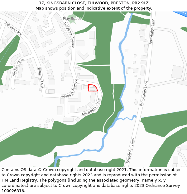 17, KINGSBARN CLOSE, FULWOOD, PRESTON, PR2 9LZ: Location map and indicative extent of plot