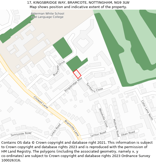 17, KINGSBRIDGE WAY, BRAMCOTE, NOTTINGHAM, NG9 3LW: Location map and indicative extent of plot