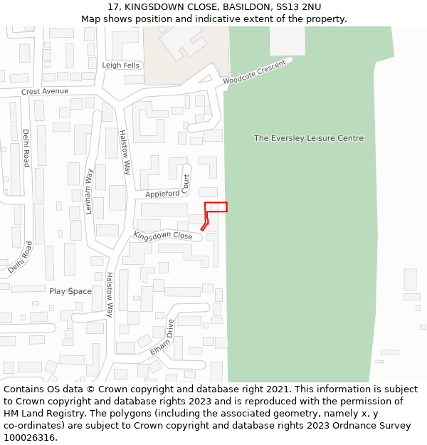 17, KINGSDOWN CLOSE, BASILDON, SS13 2NU: Location map and indicative extent of plot