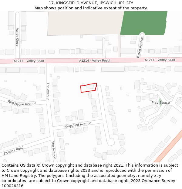 17, KINGSFIELD AVENUE, IPSWICH, IP1 3TA: Location map and indicative extent of plot
