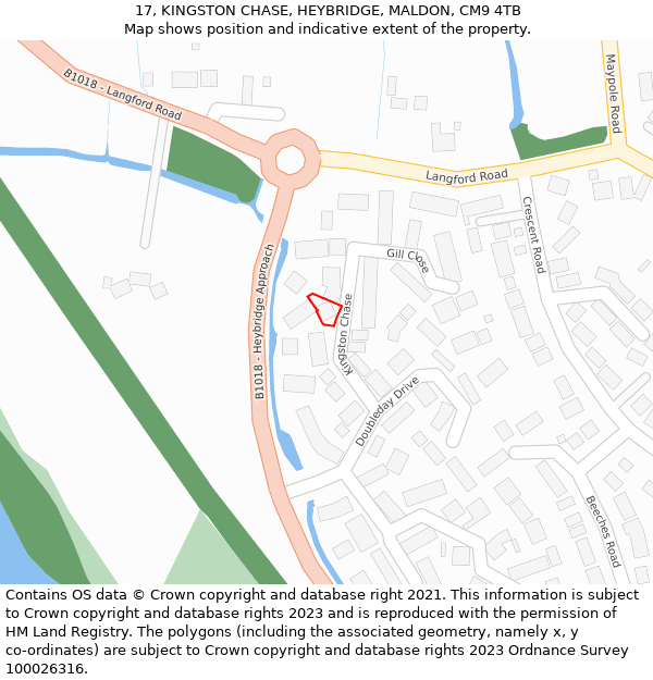 17, KINGSTON CHASE, HEYBRIDGE, MALDON, CM9 4TB: Location map and indicative extent of plot