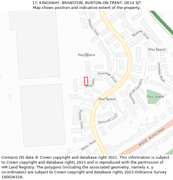 17, KINGSWAY, BRANSTON, BURTON-ON-TRENT, DE14 3JT: Location map and indicative extent of plot