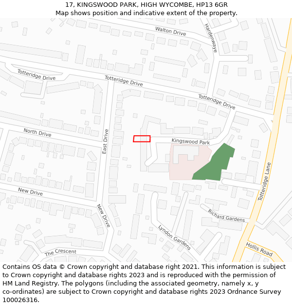 17, KINGSWOOD PARK, HIGH WYCOMBE, HP13 6GR: Location map and indicative extent of plot