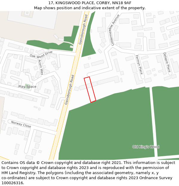 17, KINGSWOOD PLACE, CORBY, NN18 9AF: Location map and indicative extent of plot