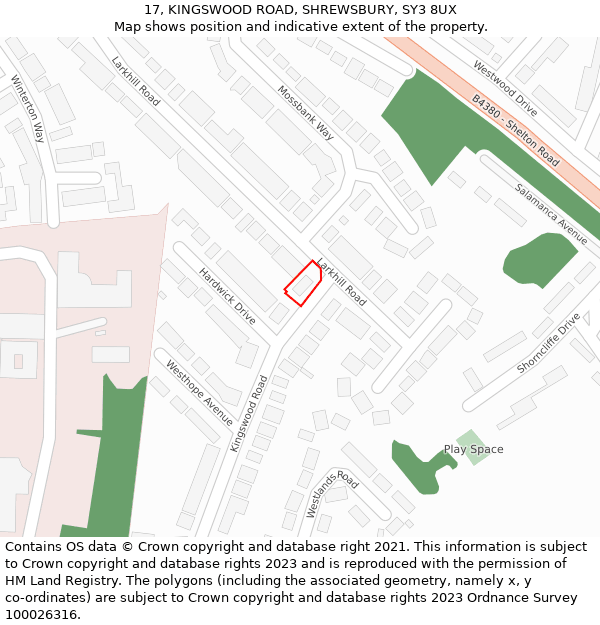 17, KINGSWOOD ROAD, SHREWSBURY, SY3 8UX: Location map and indicative extent of plot