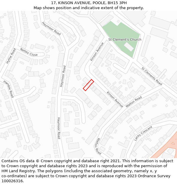 17, KINSON AVENUE, POOLE, BH15 3PH: Location map and indicative extent of plot